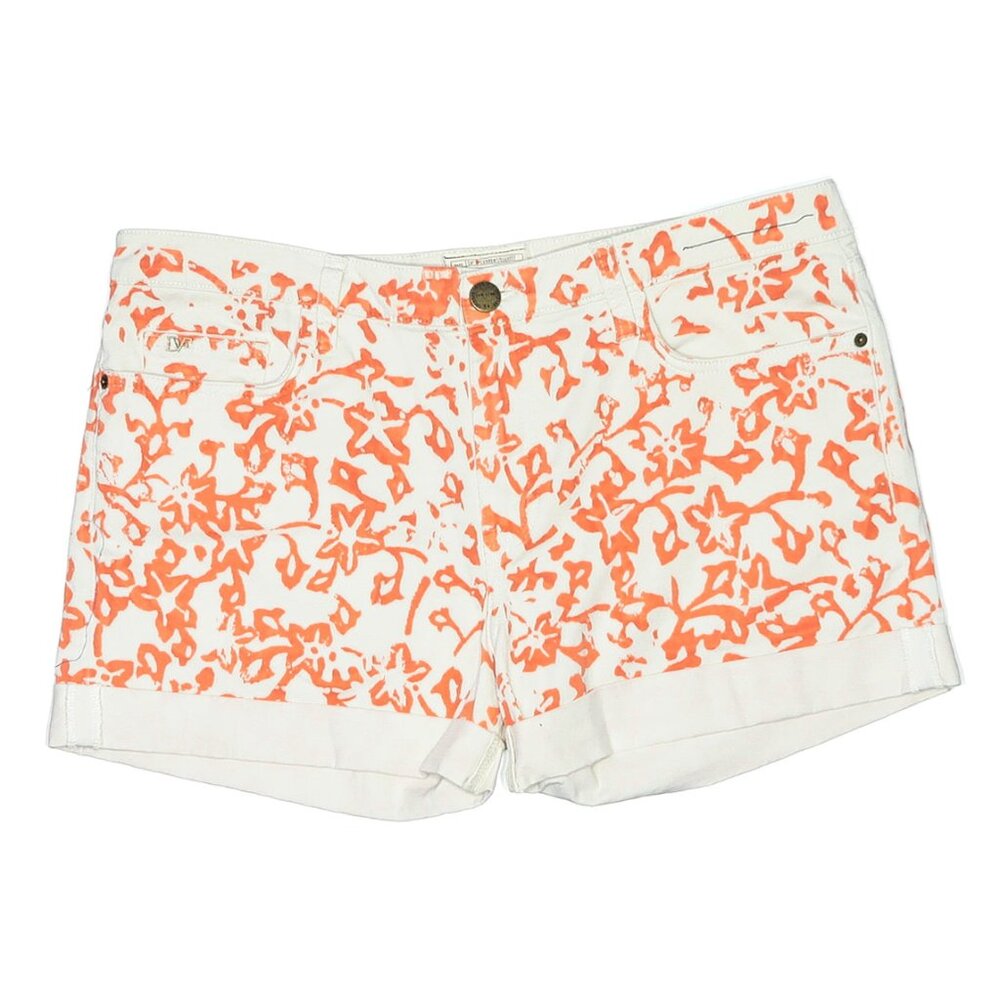 DF Current / Elliott Orange Abstract Distressed Print White Denim Shorts size 30